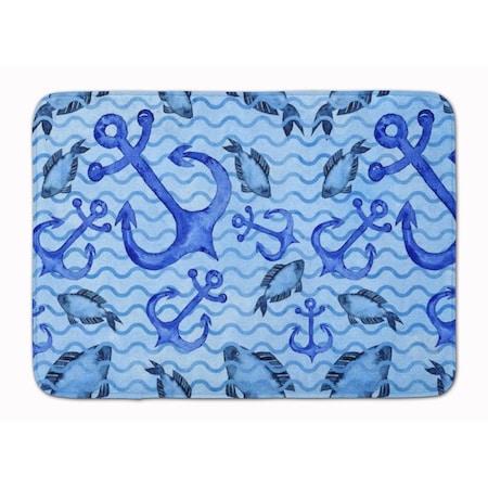 Carolines Treasures Beach Watercolor Anchors and Fish Machine Washable Memory Foam Mat BB7534RUG